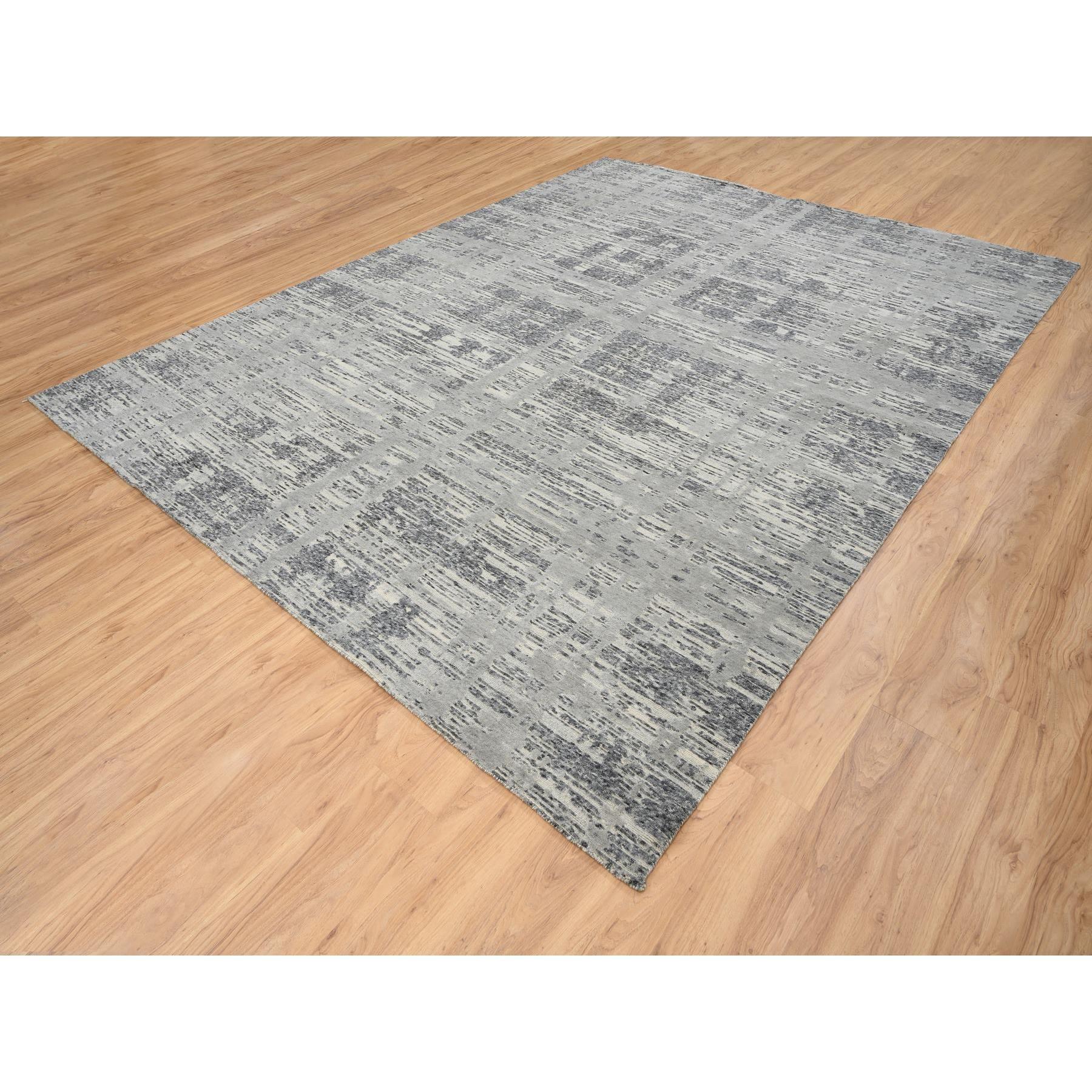 Indiano Tappeto orientale grigio chiaro dal design moderno in lana naturale annodato a mano 9'2