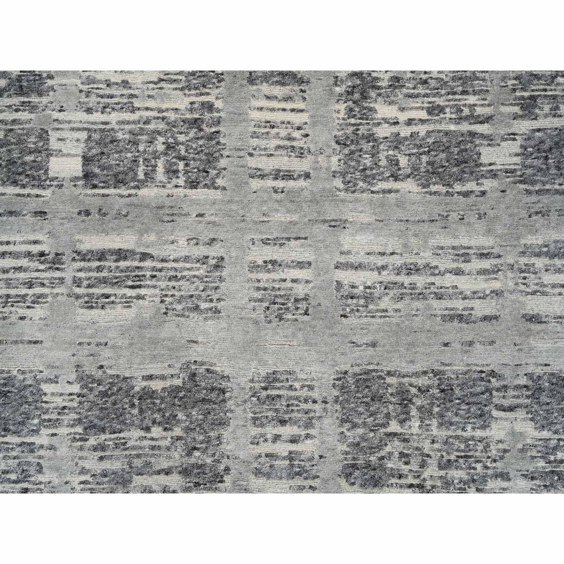 Tappeto orientale grigio chiaro dal design moderno in lana naturale annodato a mano 9'2