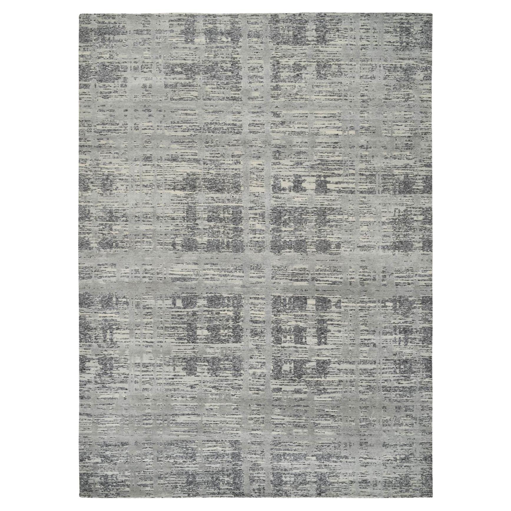 Light Gray Modern Design Natural Wool Hand Knotted Oriental Rug 9'2" x 11'10"