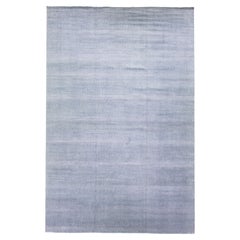 Hellgrauer moderner Savannah Teppich aus handgefertigter Wolle in Übergröße mit geometrischem Muster