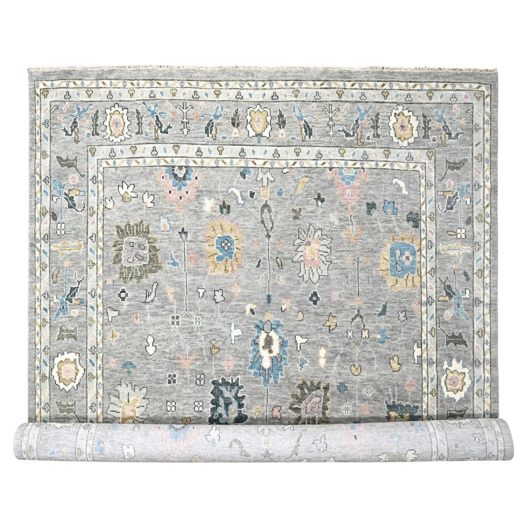 Light Gray Oushak Design Pure Wool Hand Knotted Oriental Rug 12'0" x 17'10"