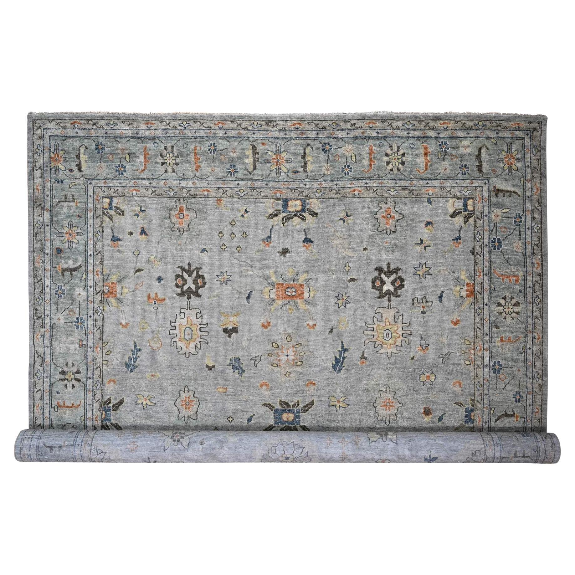 Tapis surdimensionné Oushak Design en pure laine nouée à la main gris clair 14'0" x 17'9"
