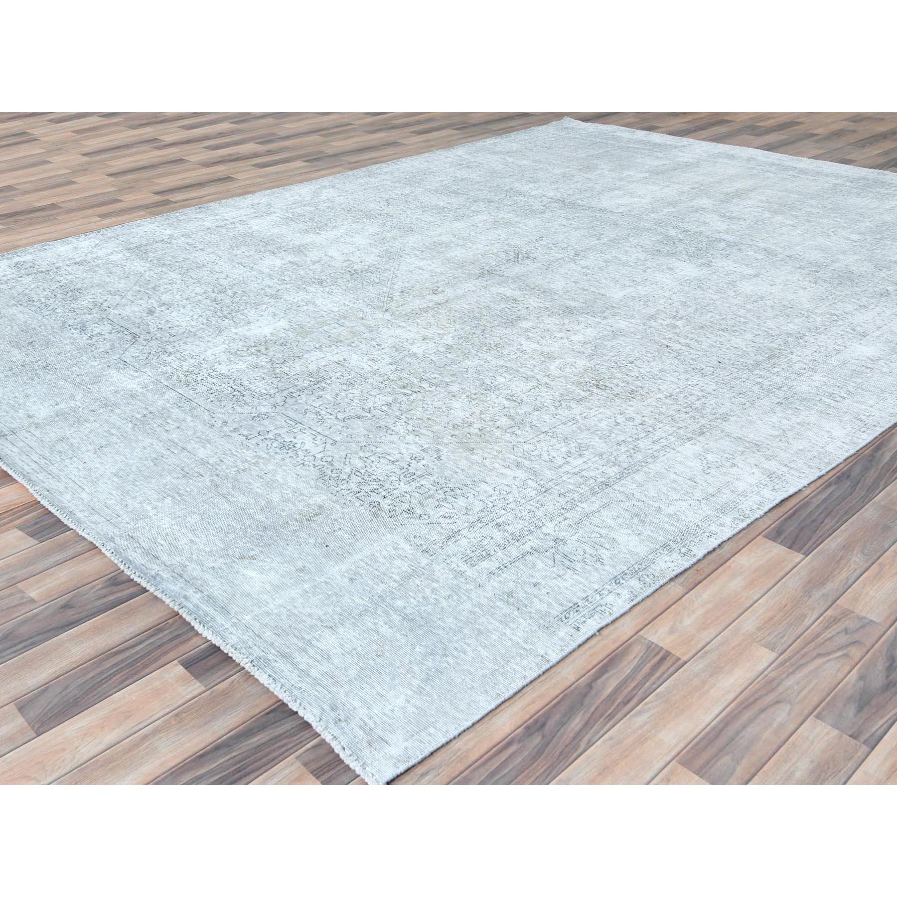 Hand-Knotted Light Grey Vintage Persian Tabriz Distressed Feel Worn Wool Hand Knotted Rug For Sale