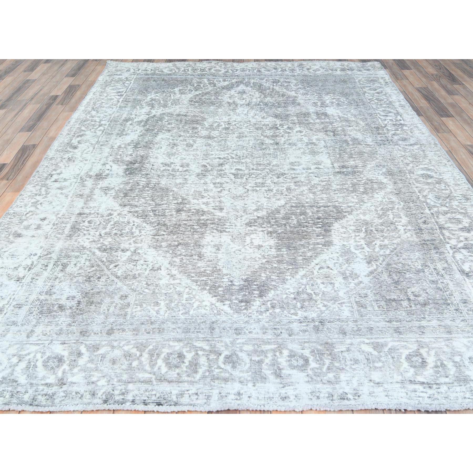Medieval Light Grey Vintage Persian Tabriz Worn Down Rustic Feel Wool Hand Knotted Rug For Sale
