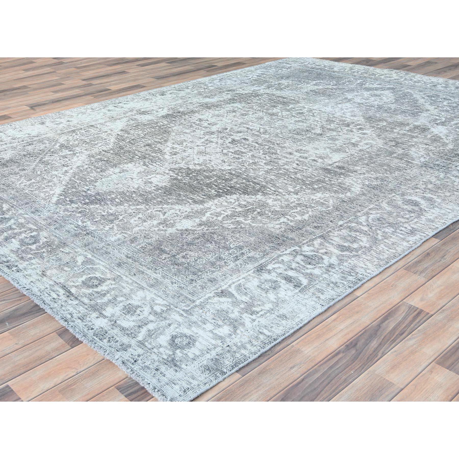 Hand-Knotted Light Grey Vintage Persian Tabriz Worn Down Rustic Feel Wool Hand Knotted Rug For Sale