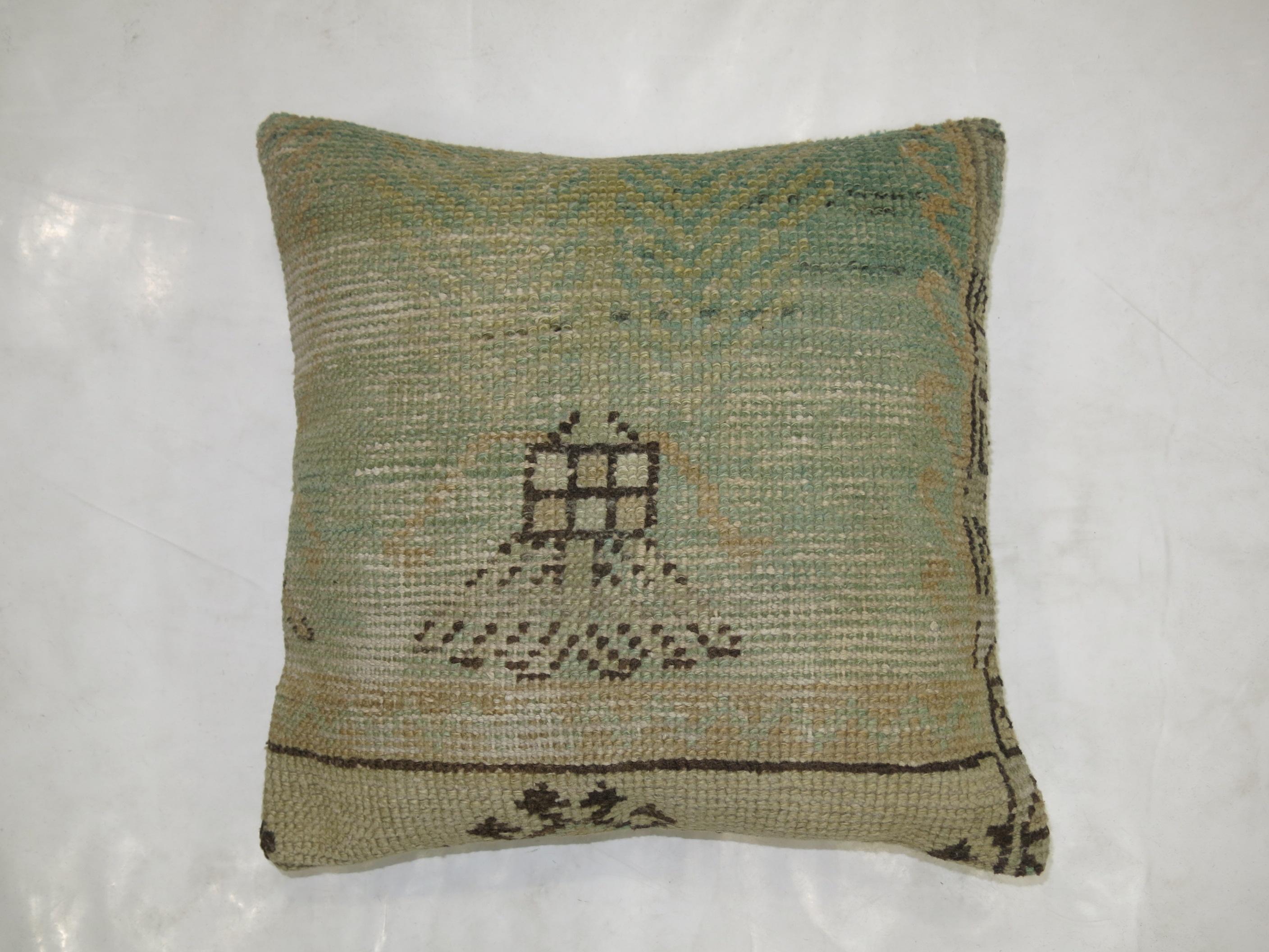 Light Green and Beige Vintage Rug Pillow In Good Condition In New York, NY