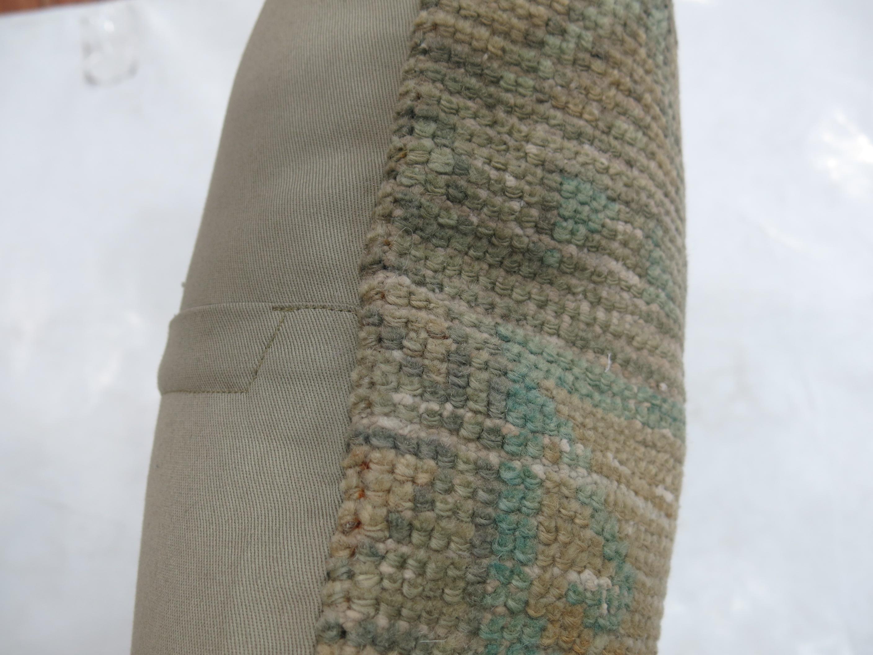 20th Century Light Green and Beige Vintage Rug Pillow