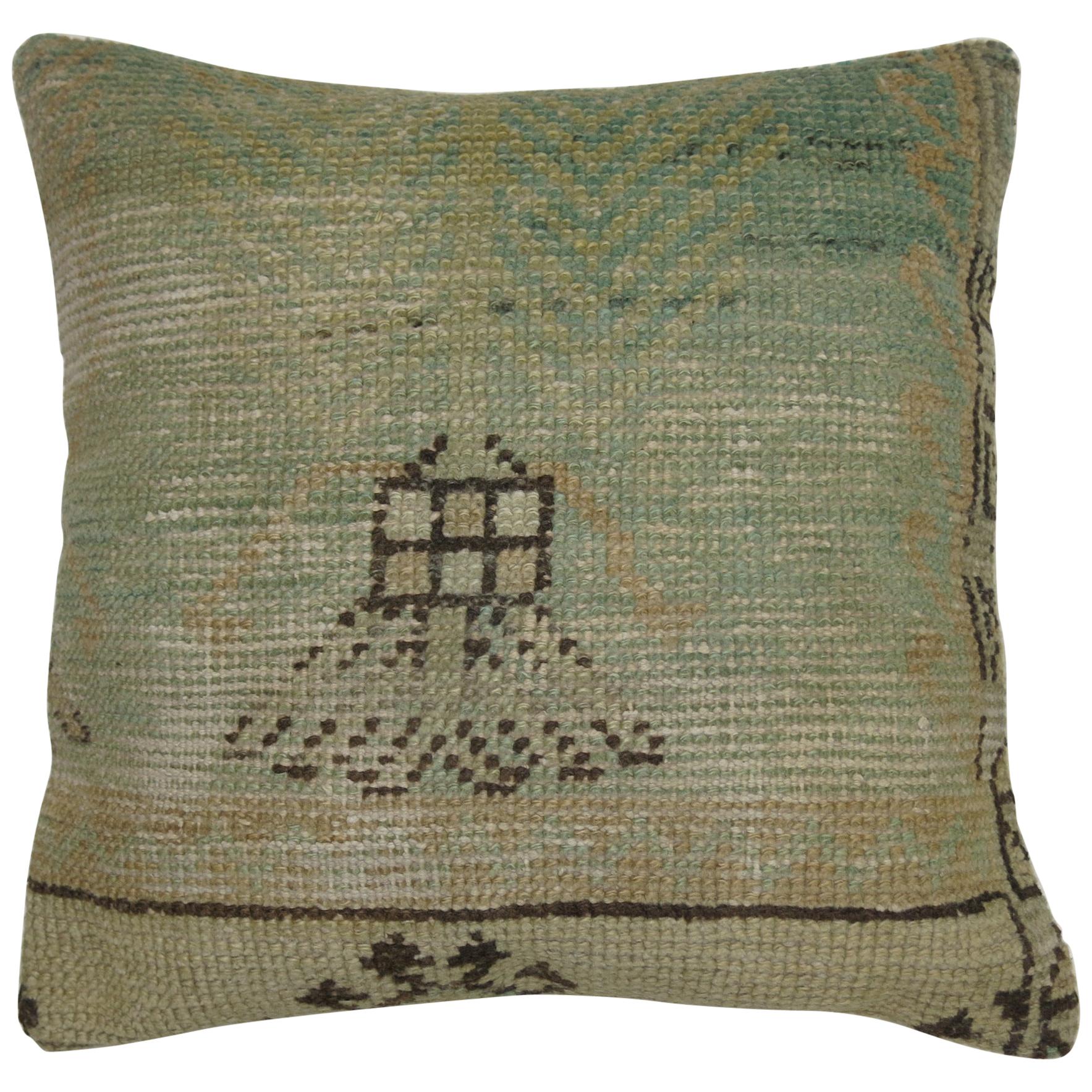 Light Green and Beige Vintage Rug Pillow
