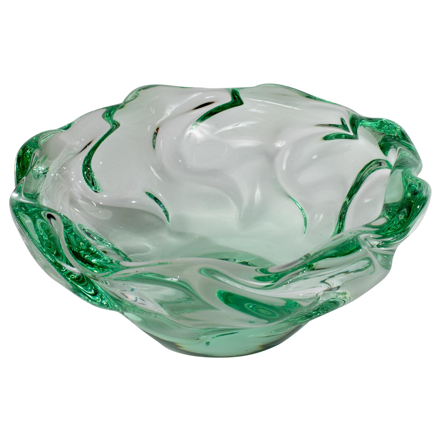 Schale aus hellgrünem und transparentem Glas von Daum