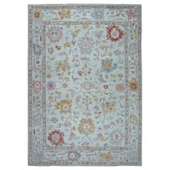 Light Green Angora Oushak with Soft Velvety Wool Hand Knotted Oriental Rug