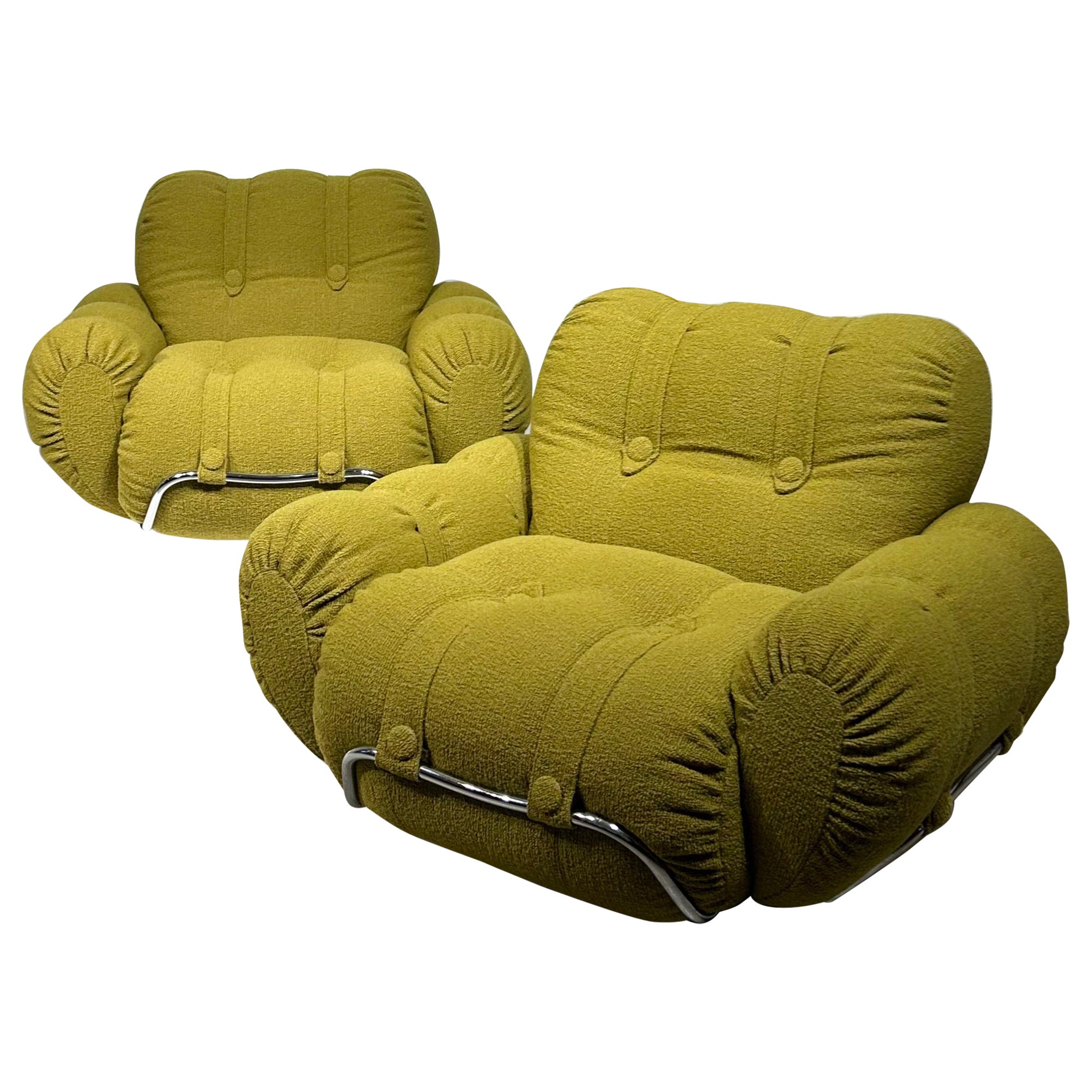 Light green bouclette pair of easychairs by Piazzesi