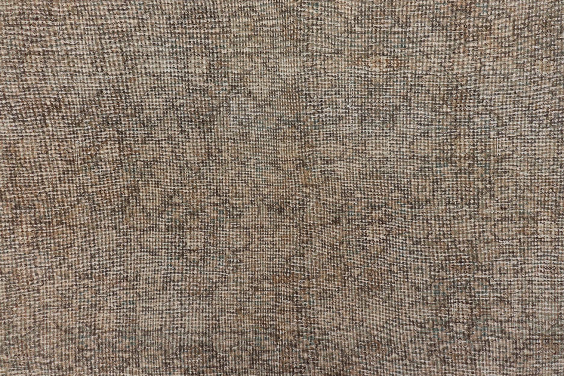 Light Green, Brown & Tan  Persian Tabriz Antique Rug in All Over Herati Design For Sale 5