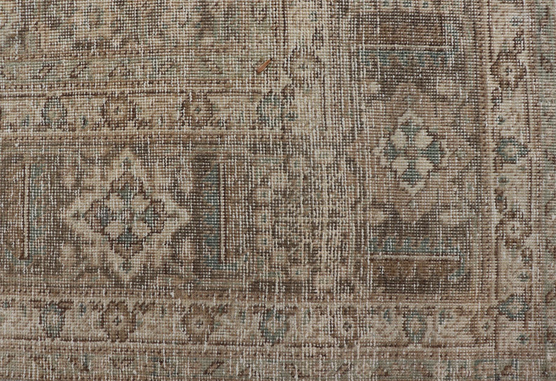 Light Green, Brown & Tan  Persian Tabriz Antique Rug in All Over Herati Design For Sale 7