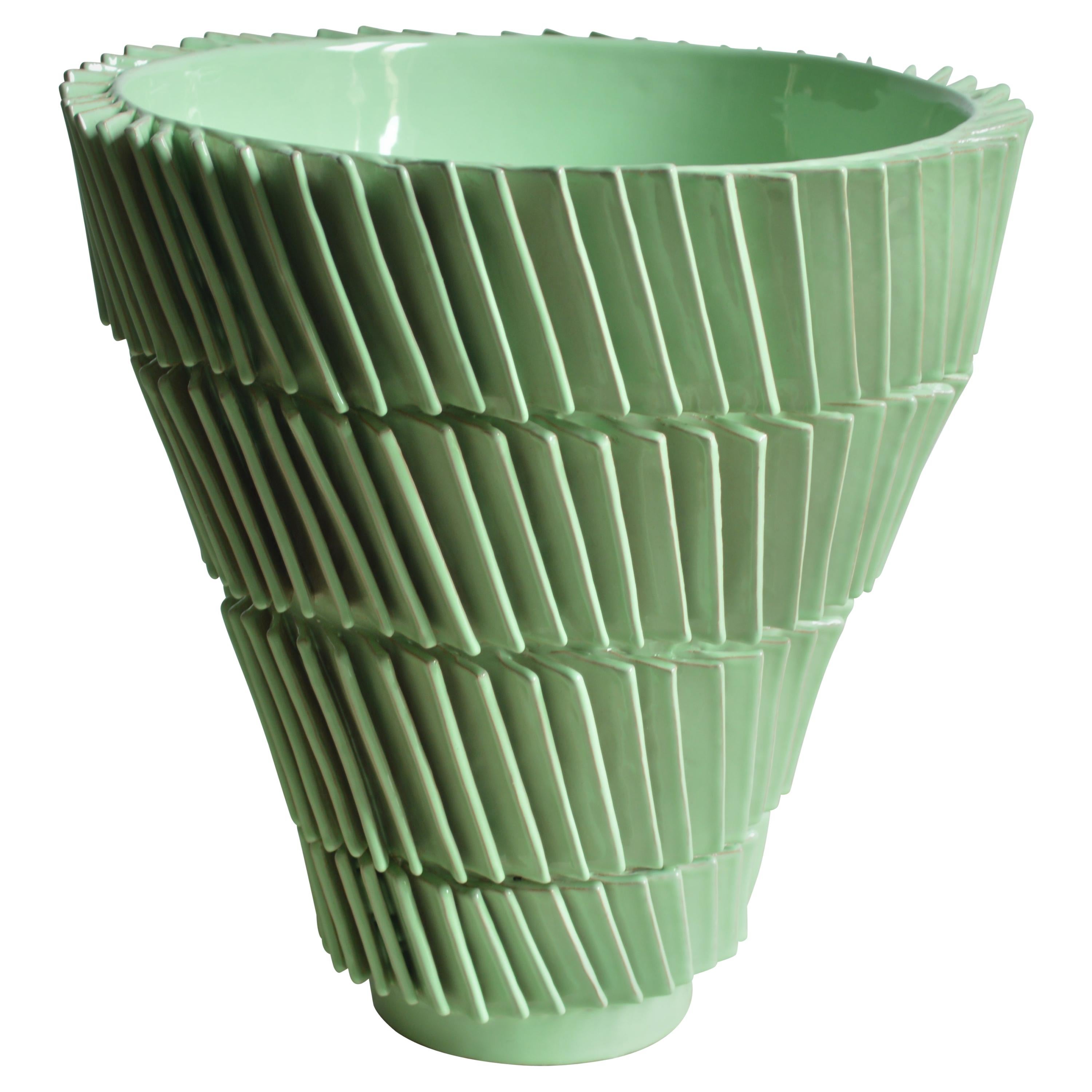Large Light Green Ceramic Vase Glazed Earthenware Contemporary  Italy Unique For Sale