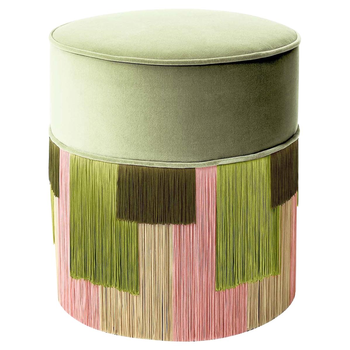 Light Green Couture Geometric Stripe Pouf For Sale