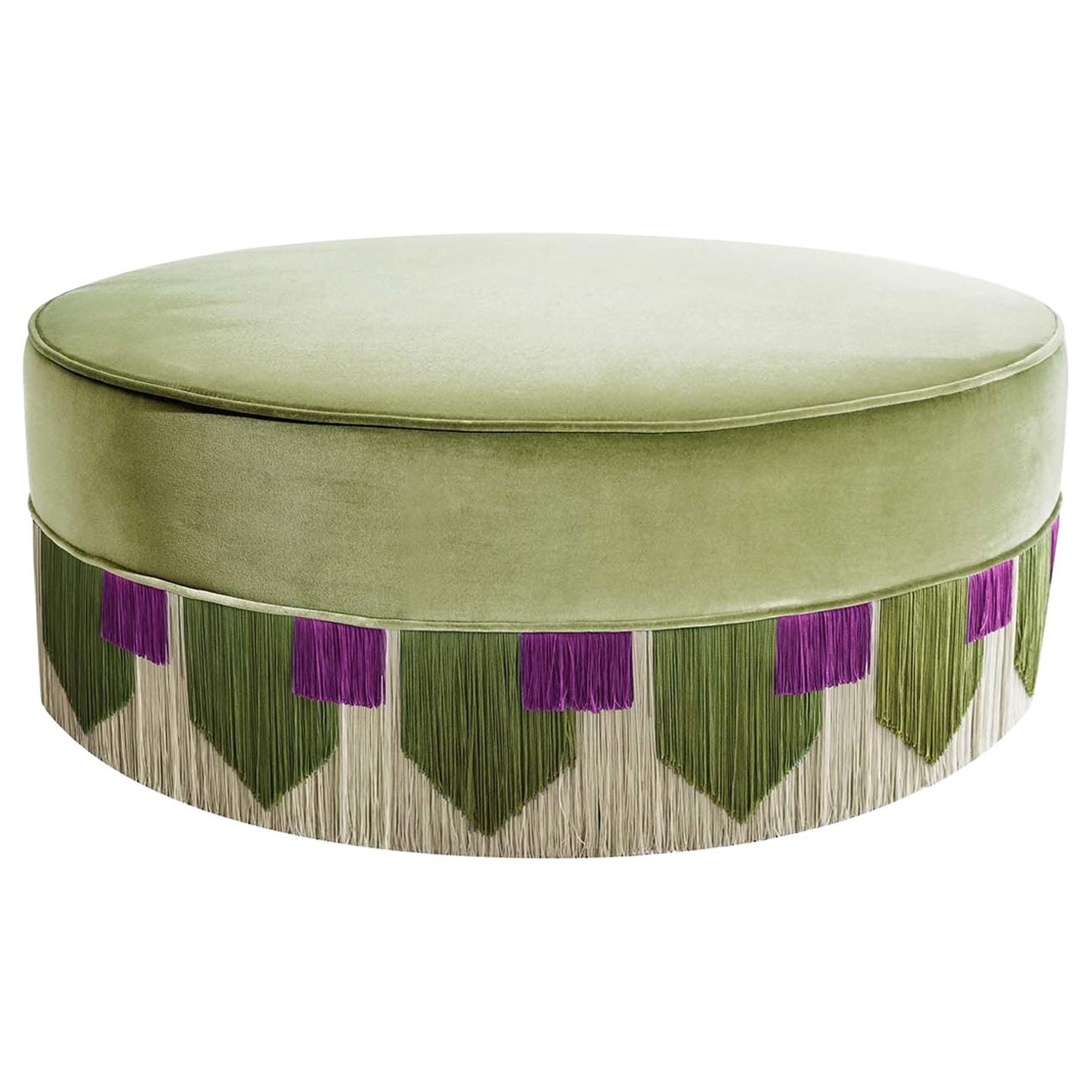 Light Green Couture Geometric Tie Pouf For Sale