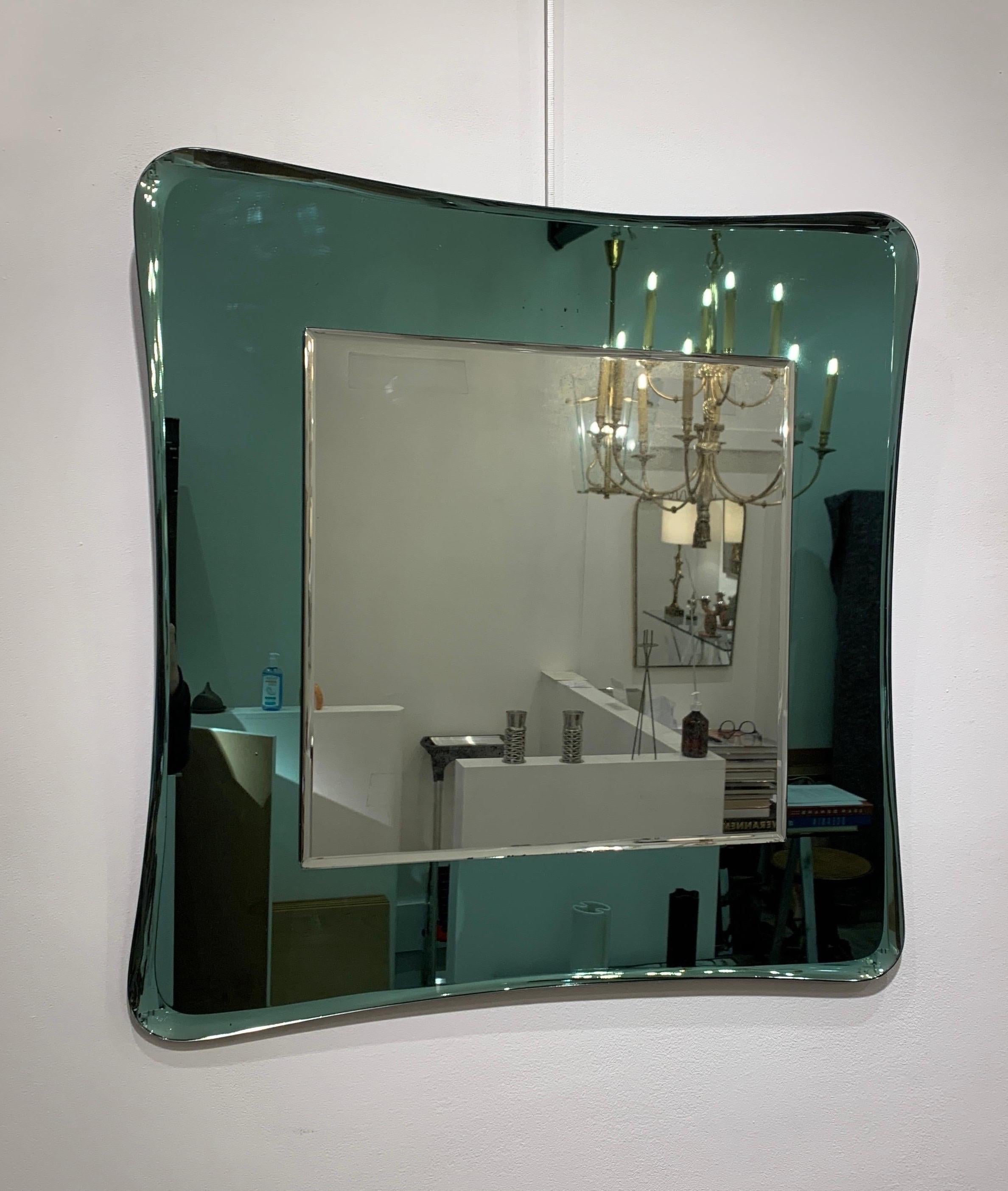 Italian Light Green Cristal Art Mirror, 1960