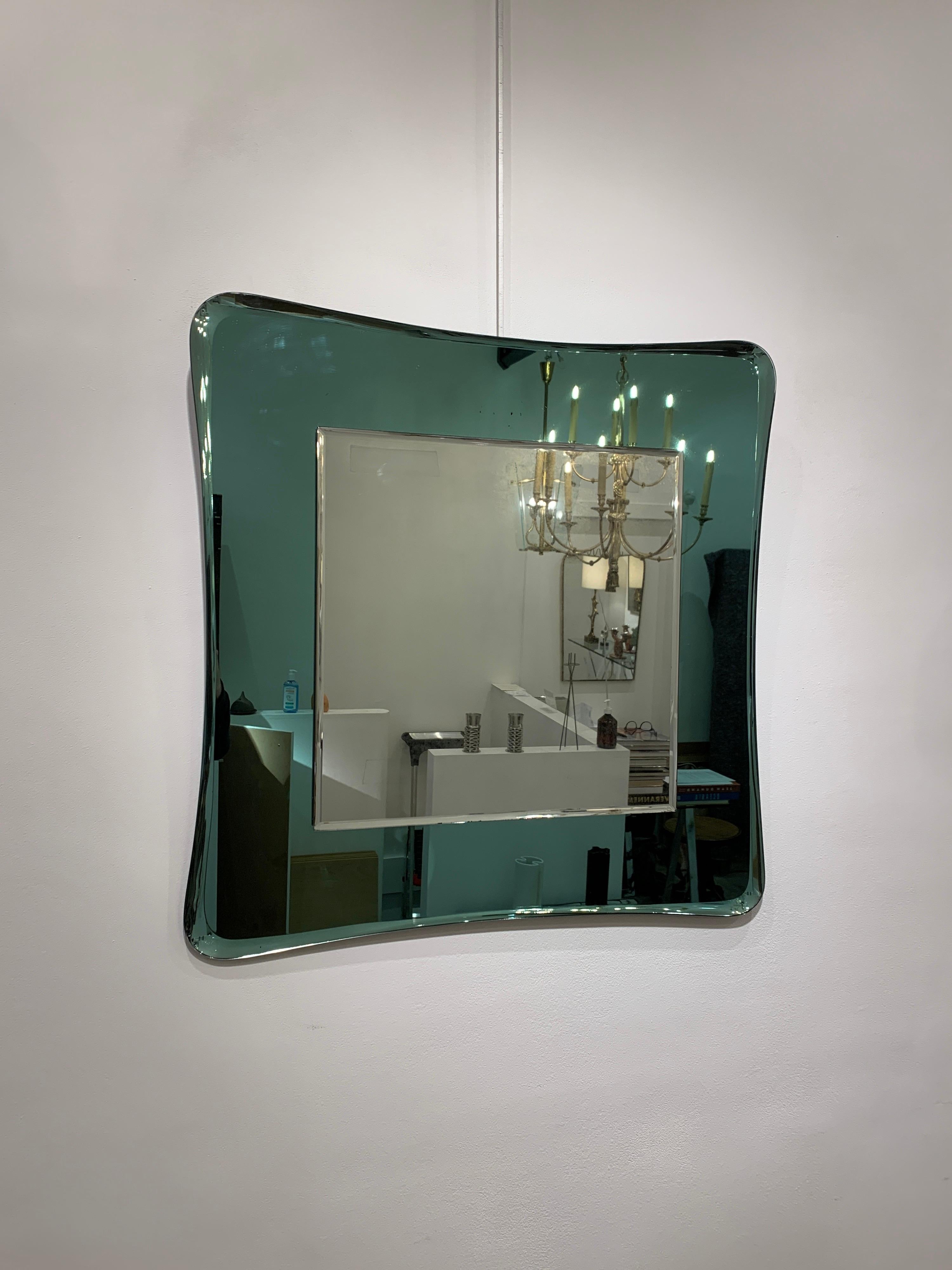 Light Green Cristal Art Mirror, 1960 In Good Condition In Brussels, BE