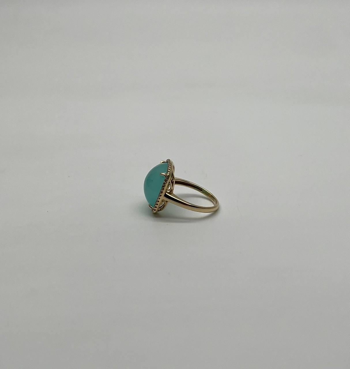Light Green Cushion Shape Amazonite Diamond 14K Yellow Gold Cocktail Ring For Sale 6