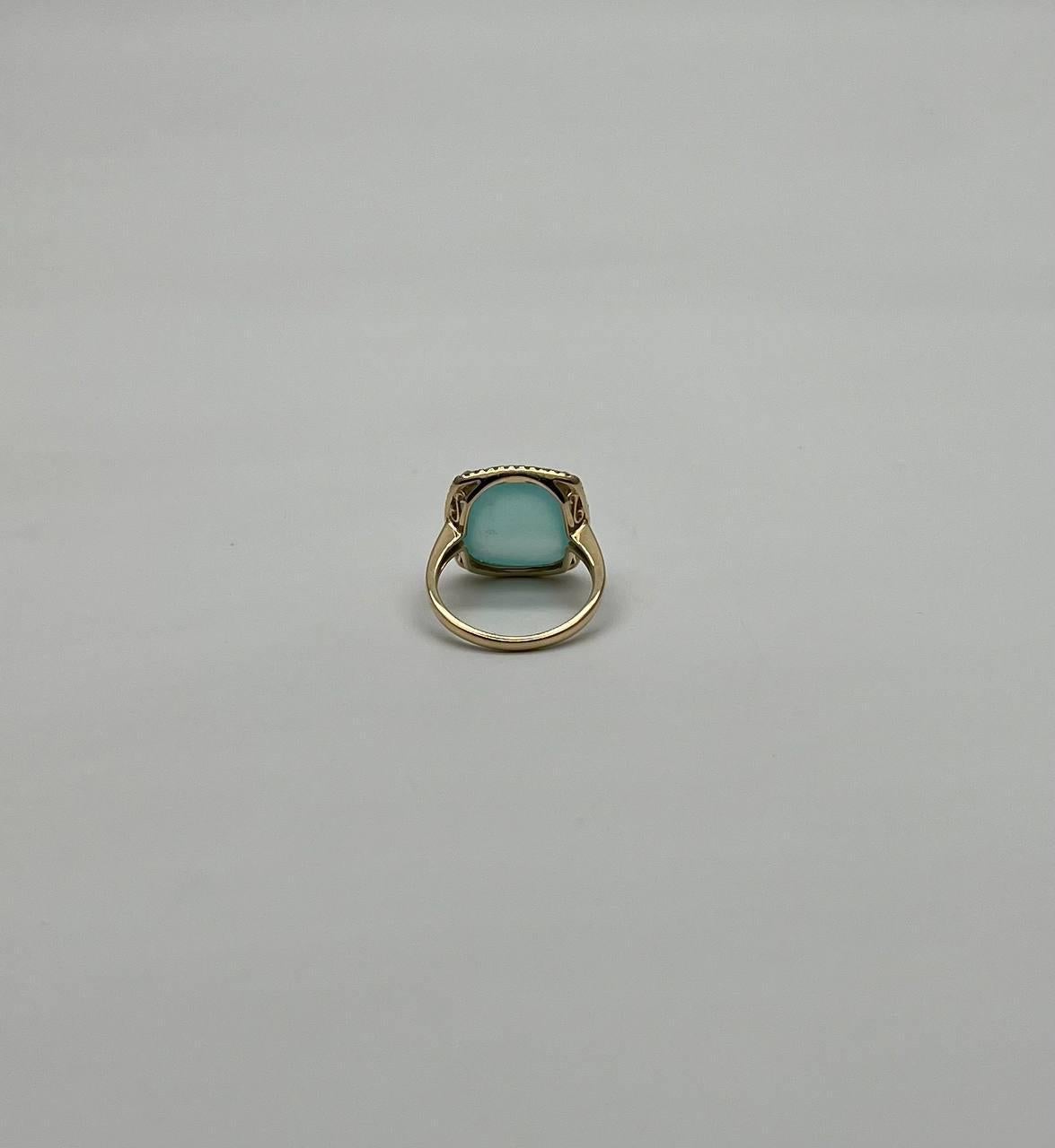 Light Green Cushion Shape Amazonite Diamond 14K Yellow Gold Cocktail Ring For Sale 7