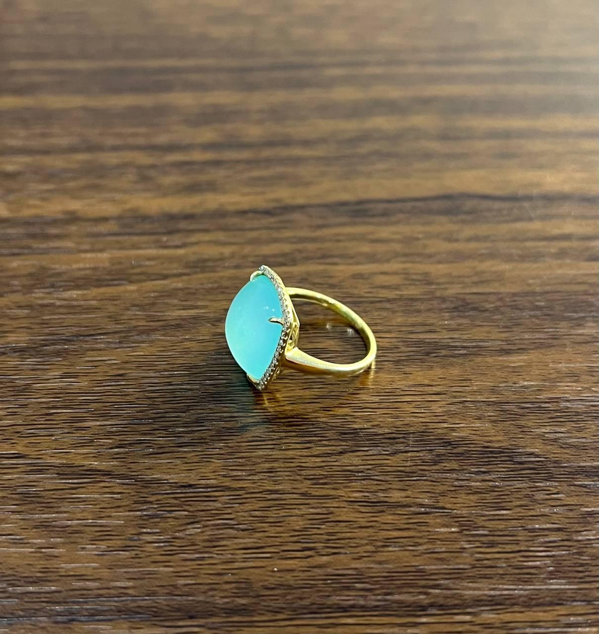 Light Green Cushion Shape Amazonite Diamond 14K Yellow Gold Cocktail Ring In New Condition For Sale In Oakton, VA
