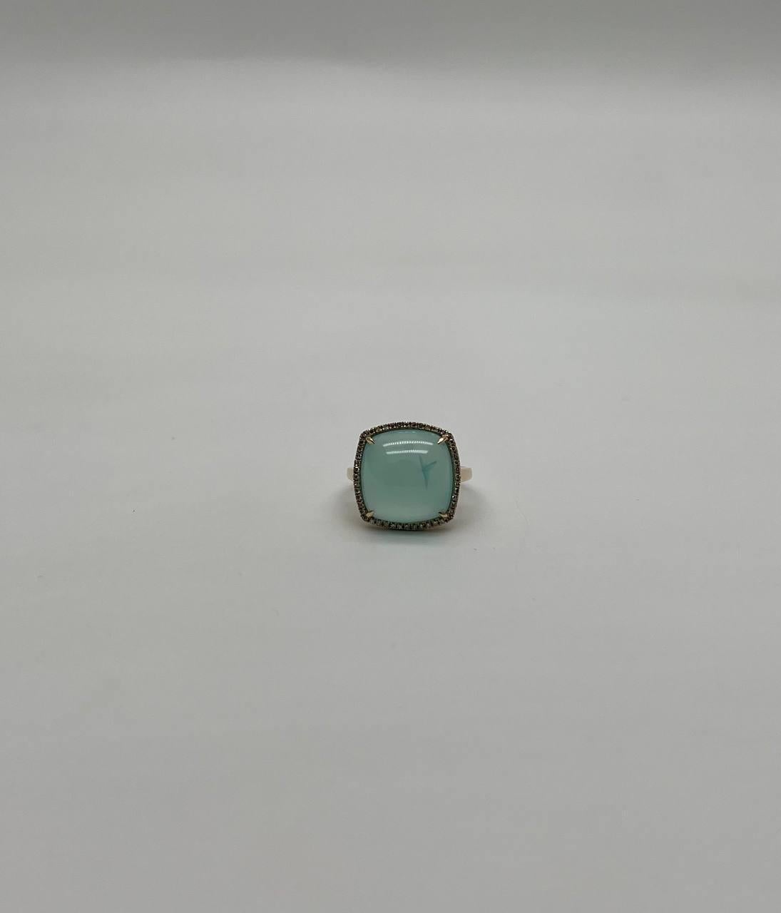 Light Green Cushion Shape Amazonite Diamond 14K Yellow Gold Cocktail Ring For Sale 4