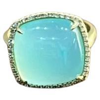 Light Green Cushion Shape Amazonite Diamond 14K Yellow Gold Cocktail Ring