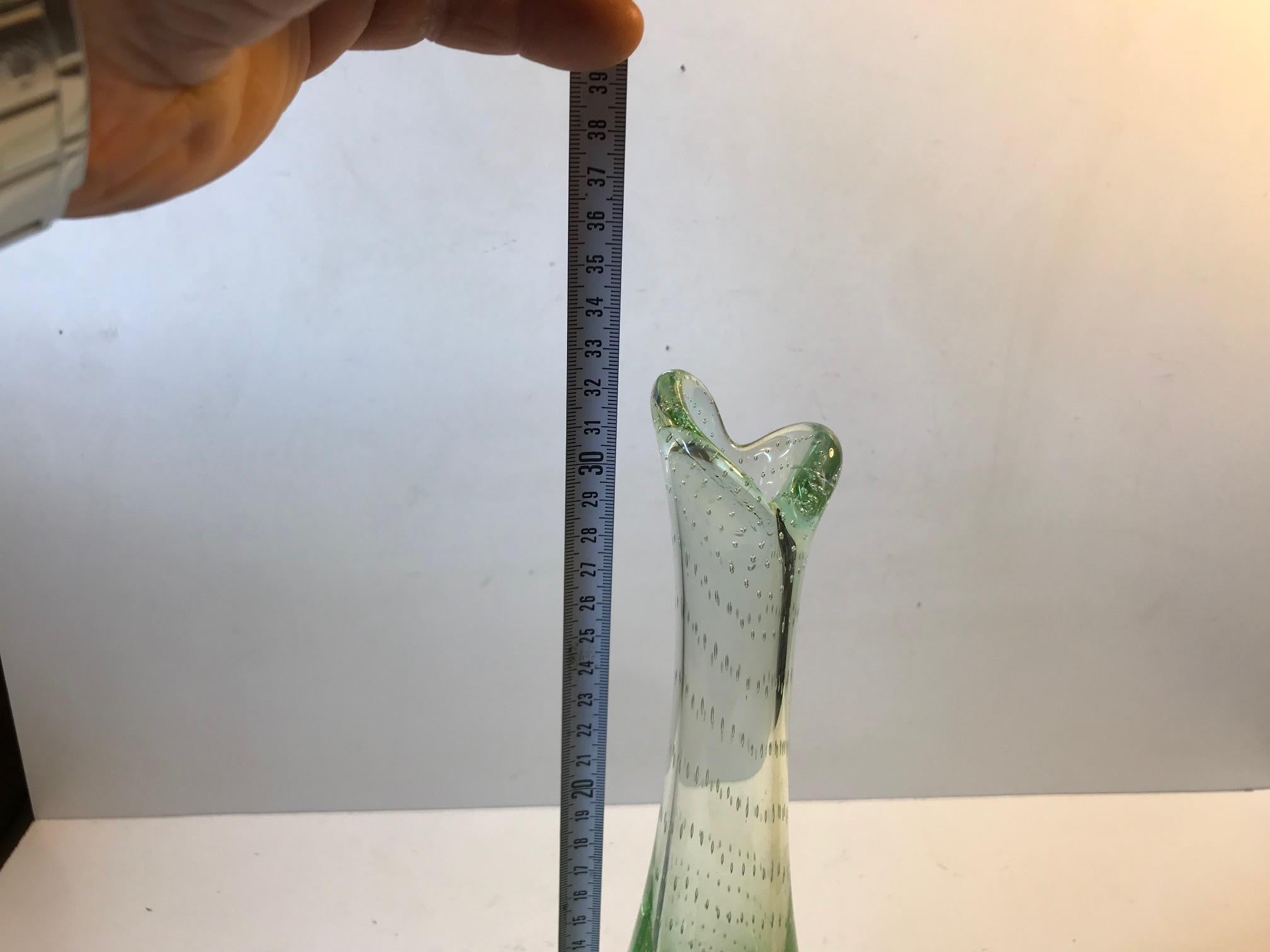 Mid-20th Century Light Green Duckling Glass Vase with Air Bubbles by Per Lütken, Holmegaard 1950s For Sale