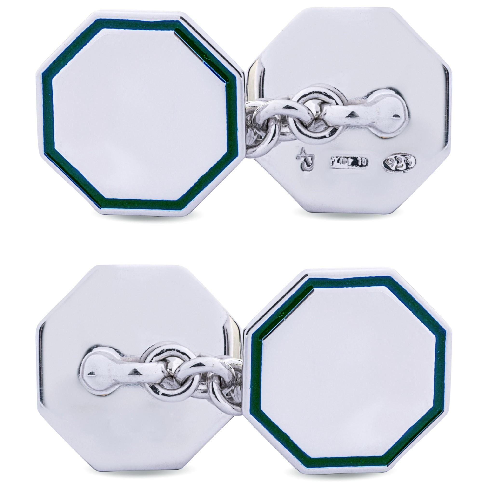 Light Green Enamel Sterling Silver Cufflinks In Good Condition For Sale In Lugano, CH