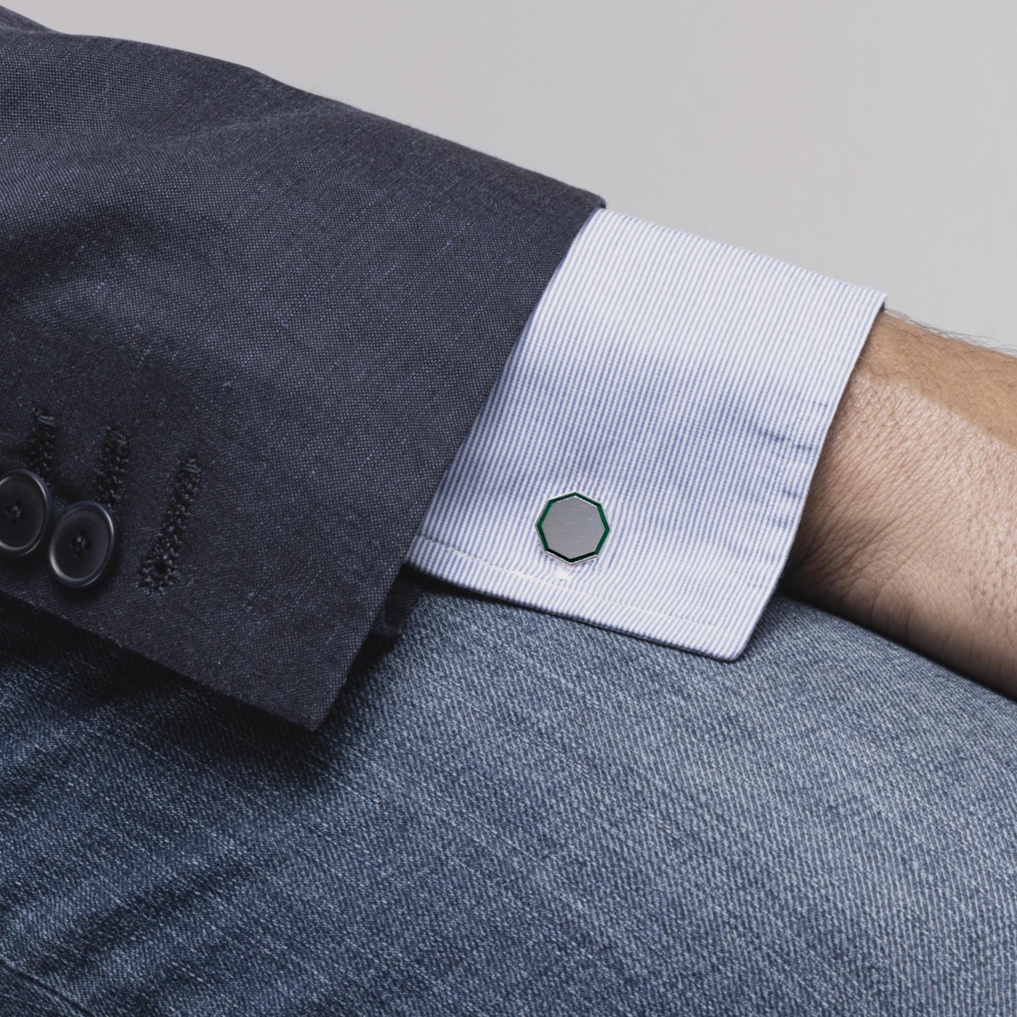 Women's or Men's Light Green Enamel Sterling Silver Cufflinks For Sale