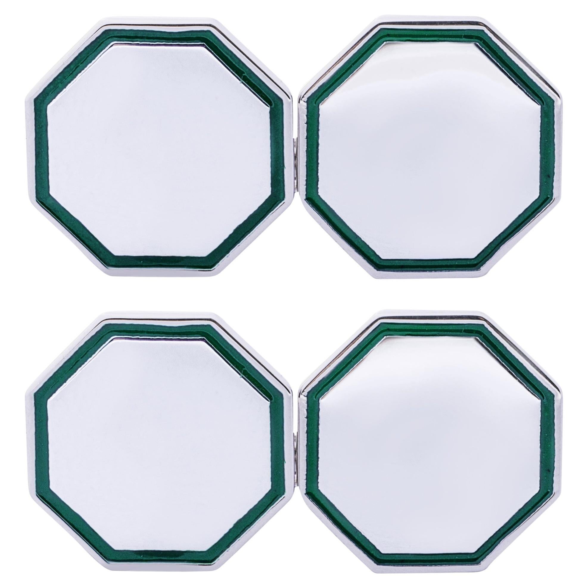 Gemelli in argento sterling con smalto verde chiaro