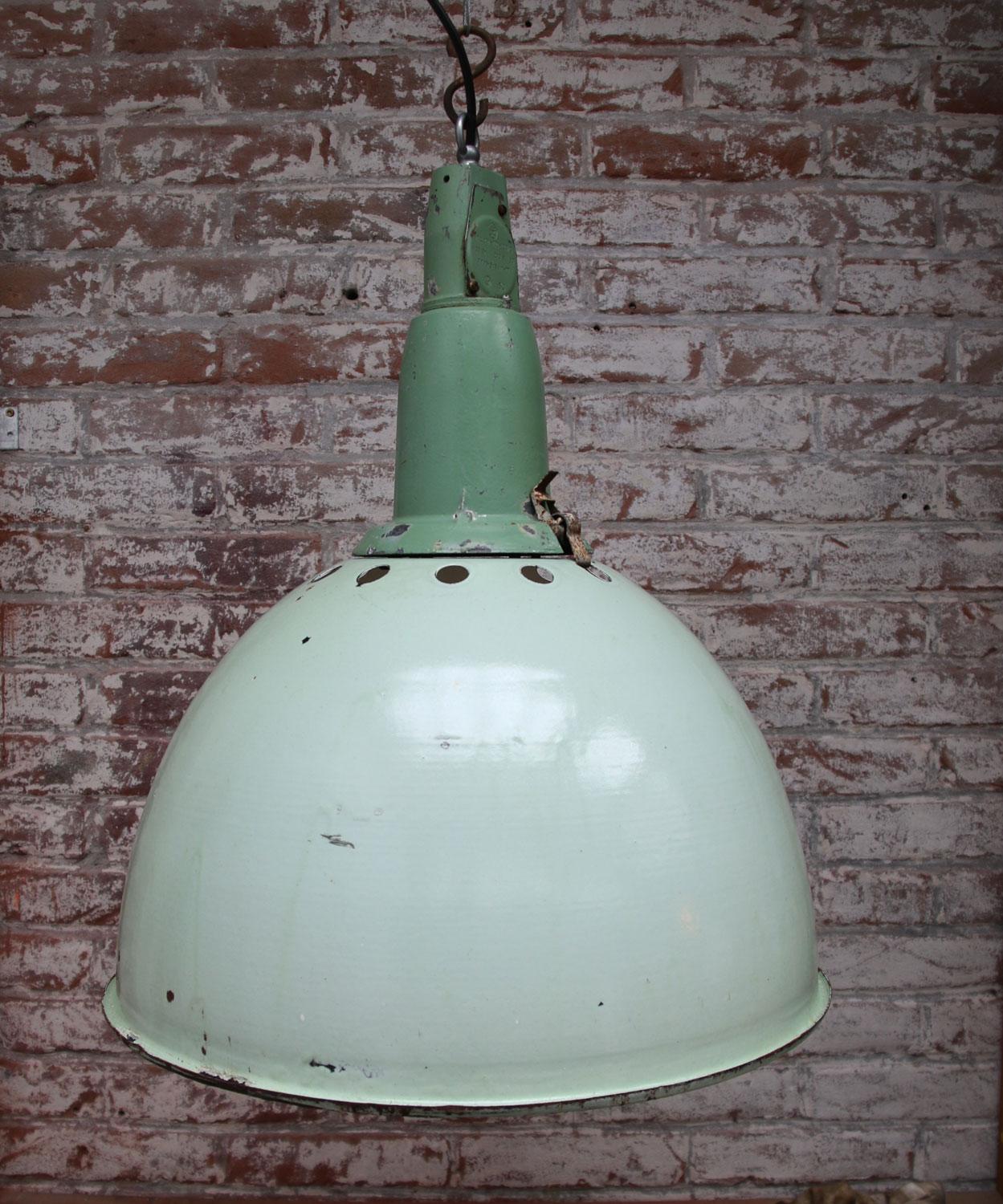 Light Green Enamel Vintage Industrial Cast Aluminum Top Pendant Lights 1