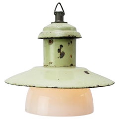 Light Green Enamel Vintage Industrial Opaline Glass Pendant Lights