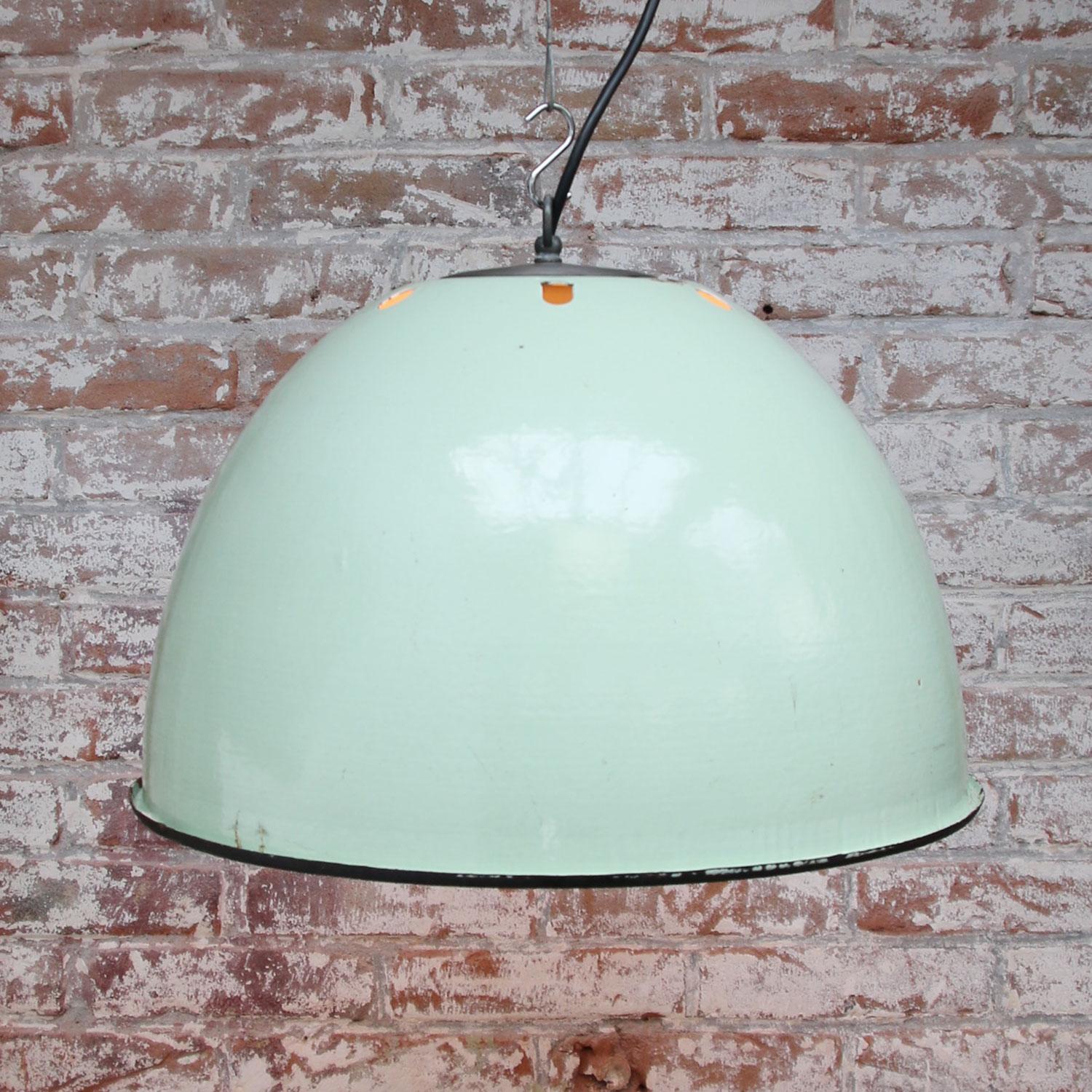 Ukrainian Light Green Enamel Vintage Industrial Pendant Light