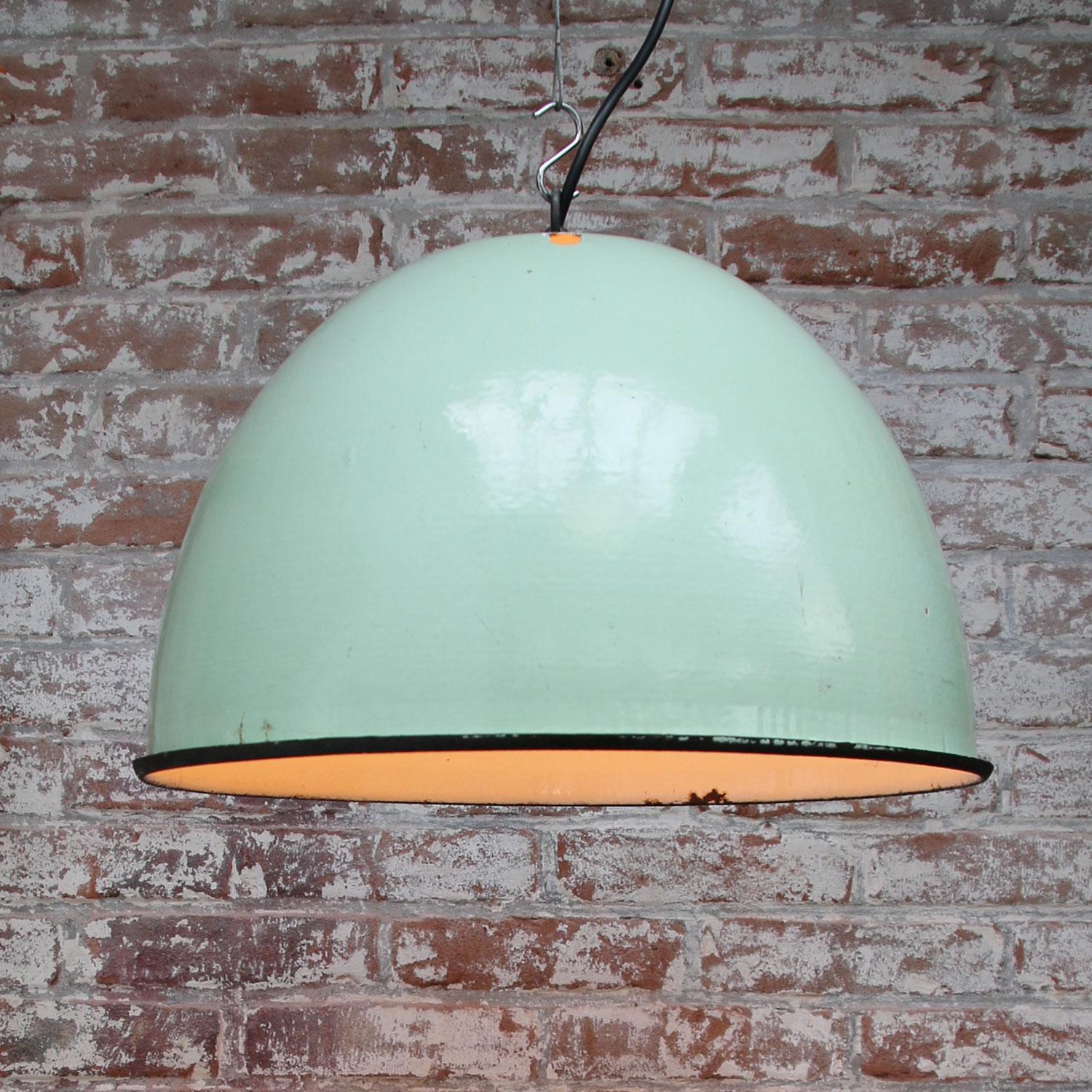 Cast Light Green Enamel Vintage Industrial Pendant Light