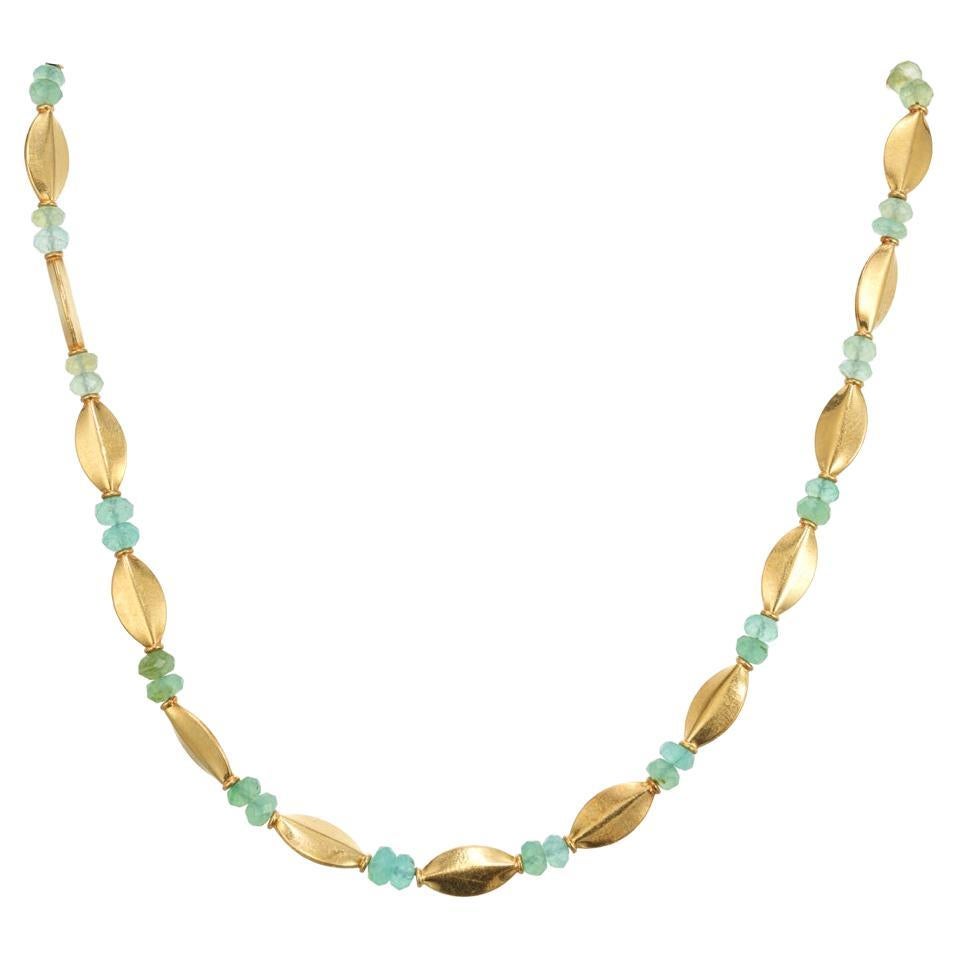 Light Green Faceted Bead 22k Yellow Gold Toggle Link Necklace For Sale
