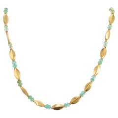 Light Green Faceted Bead 22k Yellow Gold Toggle Link Necklace