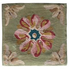 Light Green Floral French Provincial Square Needlepoint Pillow Vintage Light Green Floral French Provincial Square Needlepoint Pillow