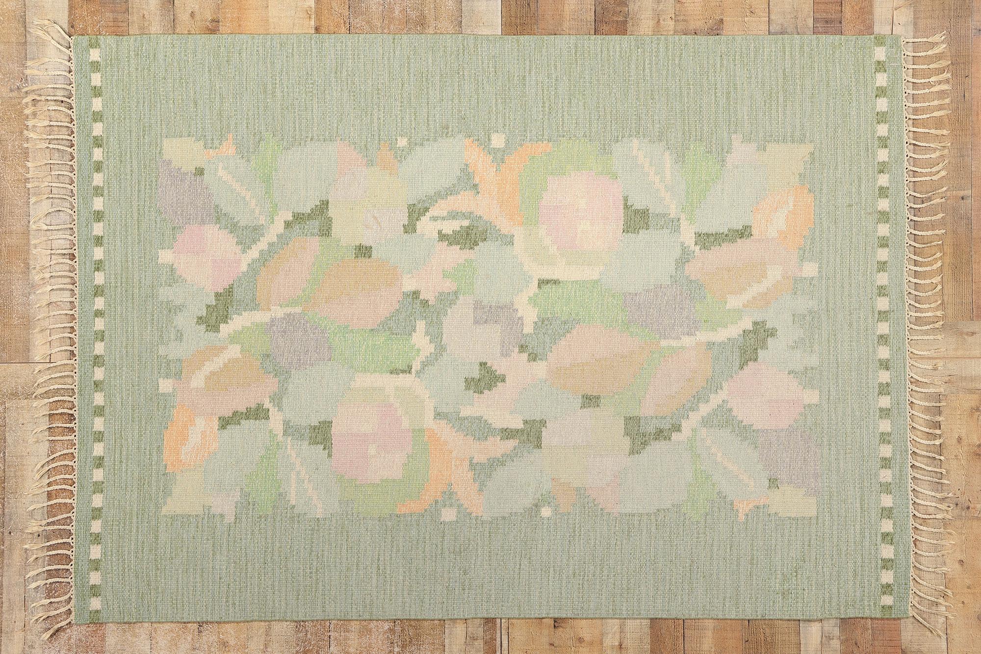 Firmato Ingegerd Silow Vintage Scandinavian Green Swedish Röllakan, 5'06 x 7'09 in vendita 2