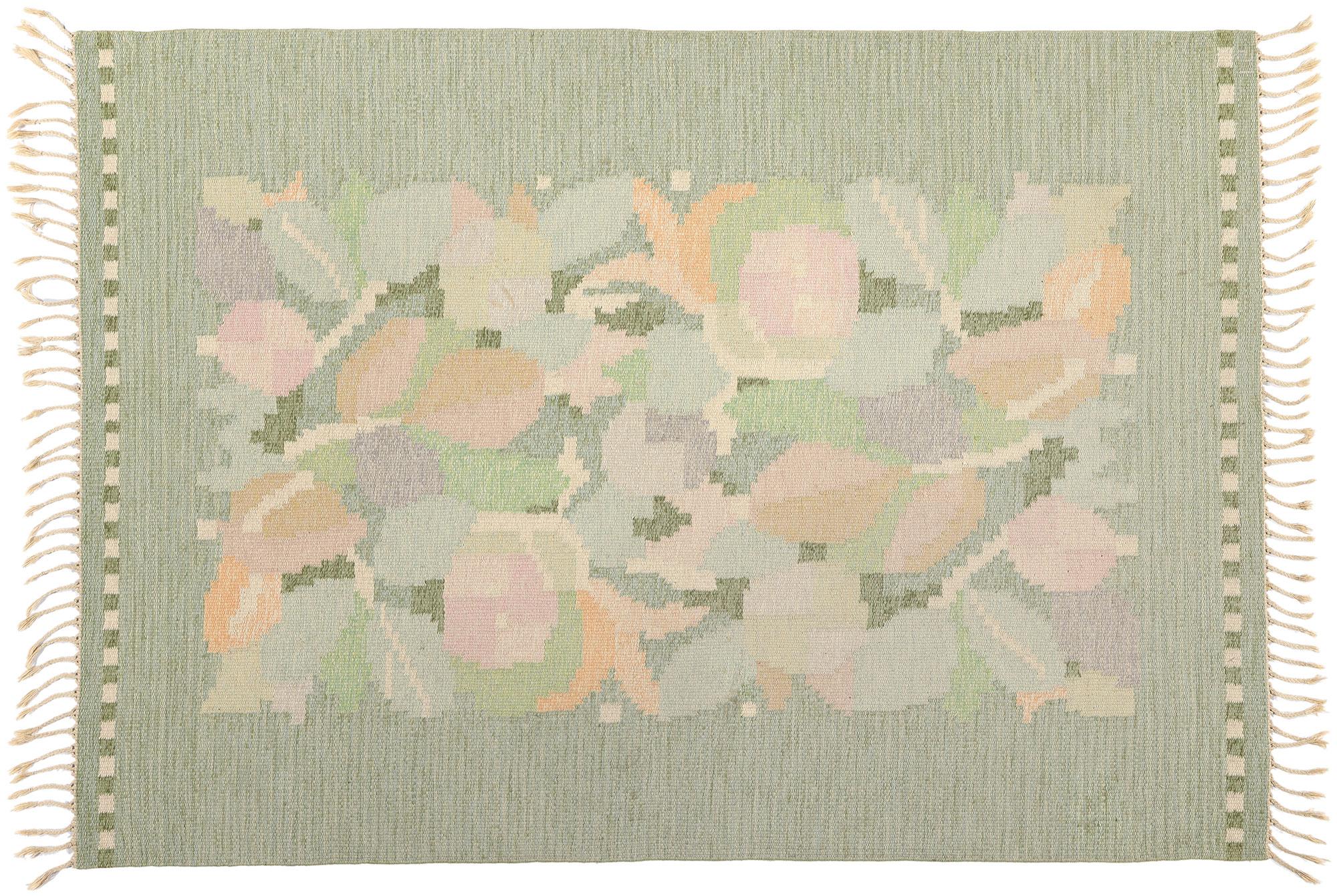Firmato Ingegerd Silow Vintage Scandinavian Green Swedish Röllakan, 5'06 x 7'09 in vendita 3