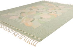 Signiert Ingegerd Silow Vintage Skandinavisch Grün Schwedisch Röllakan, 5'06 x 7'09