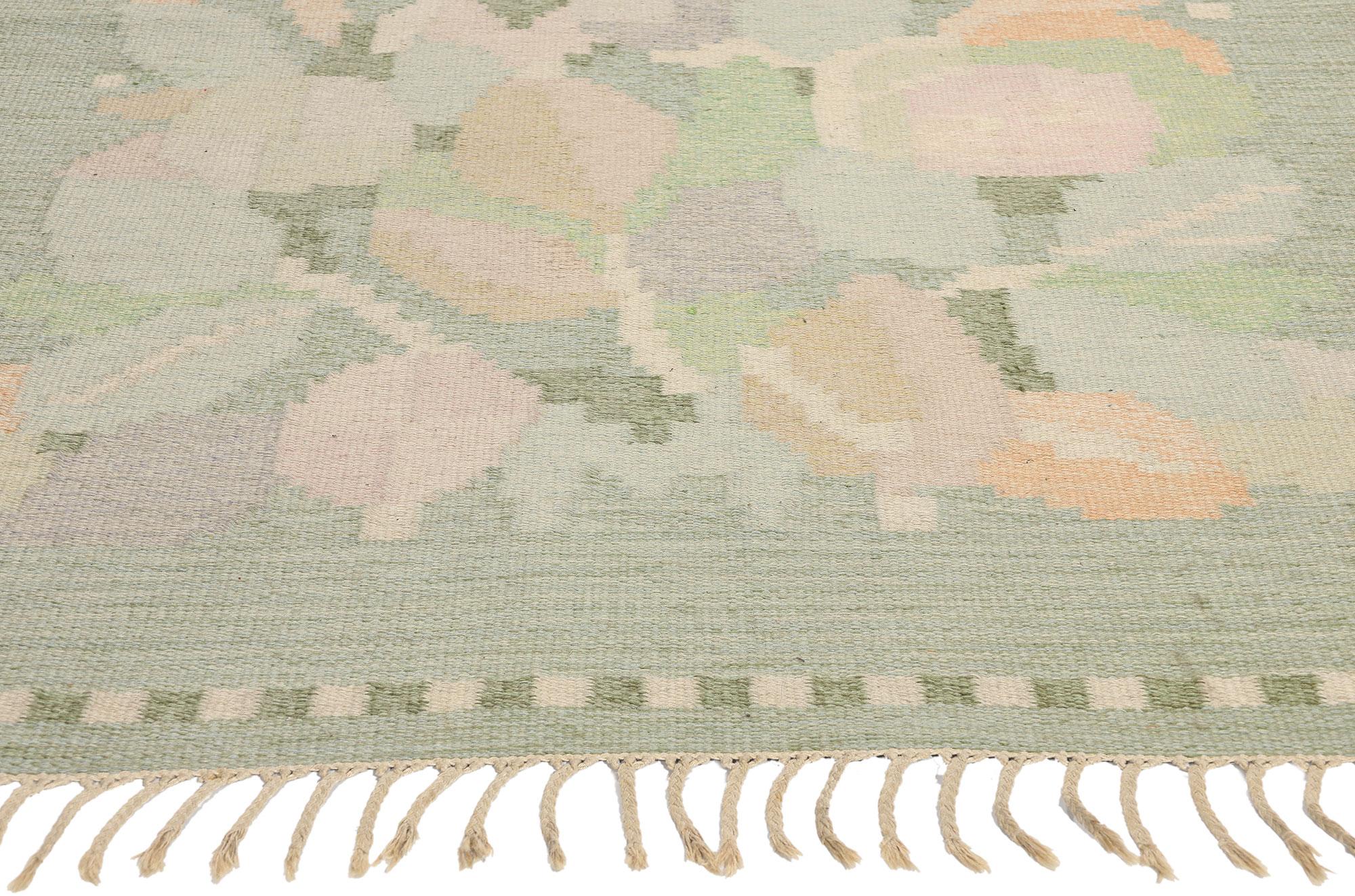 Svedese Firmato Ingegerd Silow Vintage Scandinavian Green Swedish Röllakan, 5'06 x 7'09 in vendita