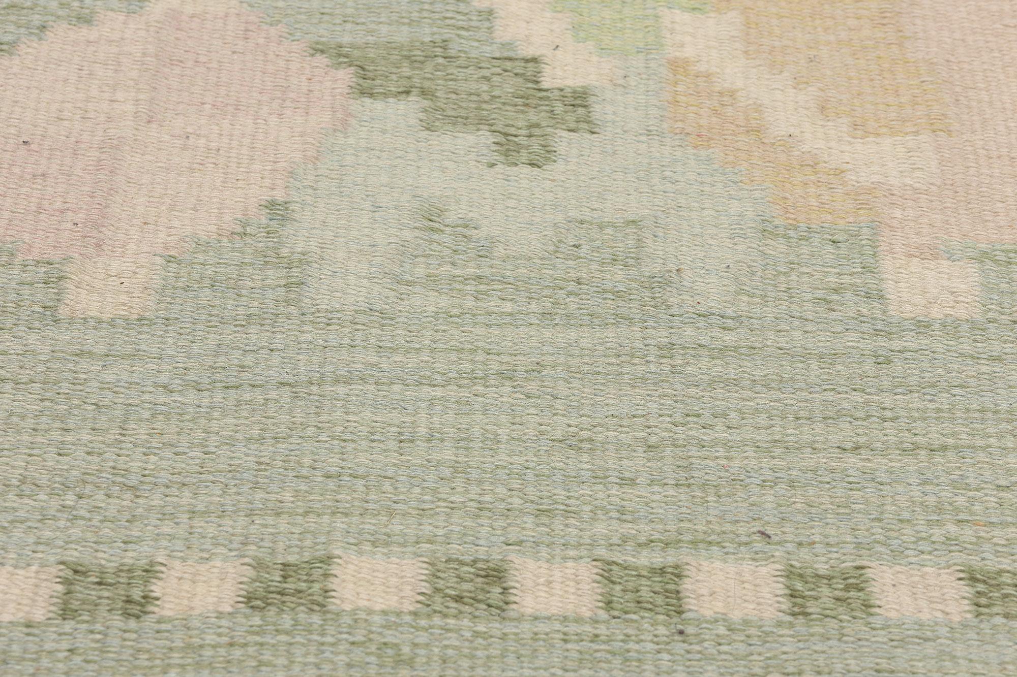 Tessuto a mano Firmato Ingegerd Silow Vintage Scandinavian Green Swedish Röllakan, 5'06 x 7'09 in vendita