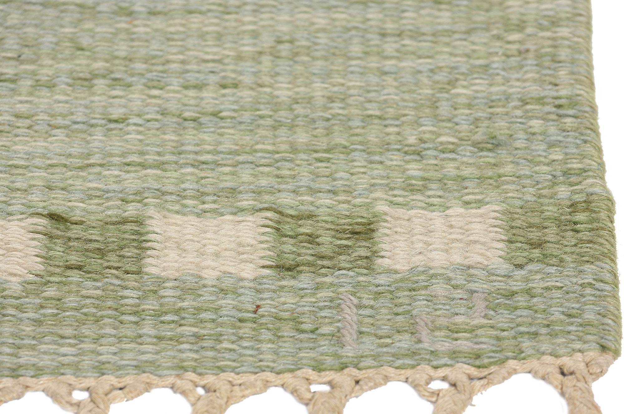 Firmato Ingegerd Silow Vintage Scandinavian Green Swedish Röllakan, 5'06 x 7'09 In condizioni buone in vendita a Dallas, TX
