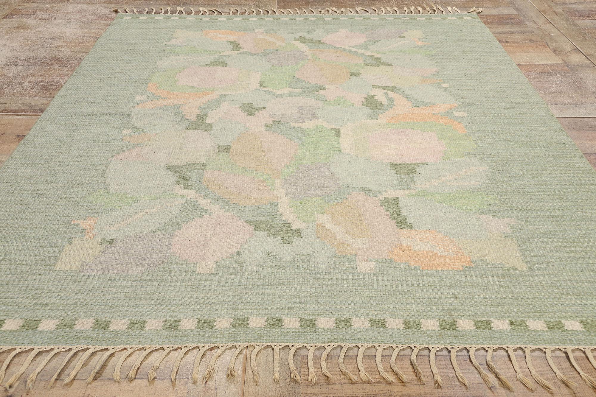Firmato Ingegerd Silow Vintage Scandinavian Green Swedish Röllakan, 5'06 x 7'09 in vendita 1