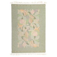 Light Green Ingegerd Silow Retro Floral Swedish Rollakan Rug