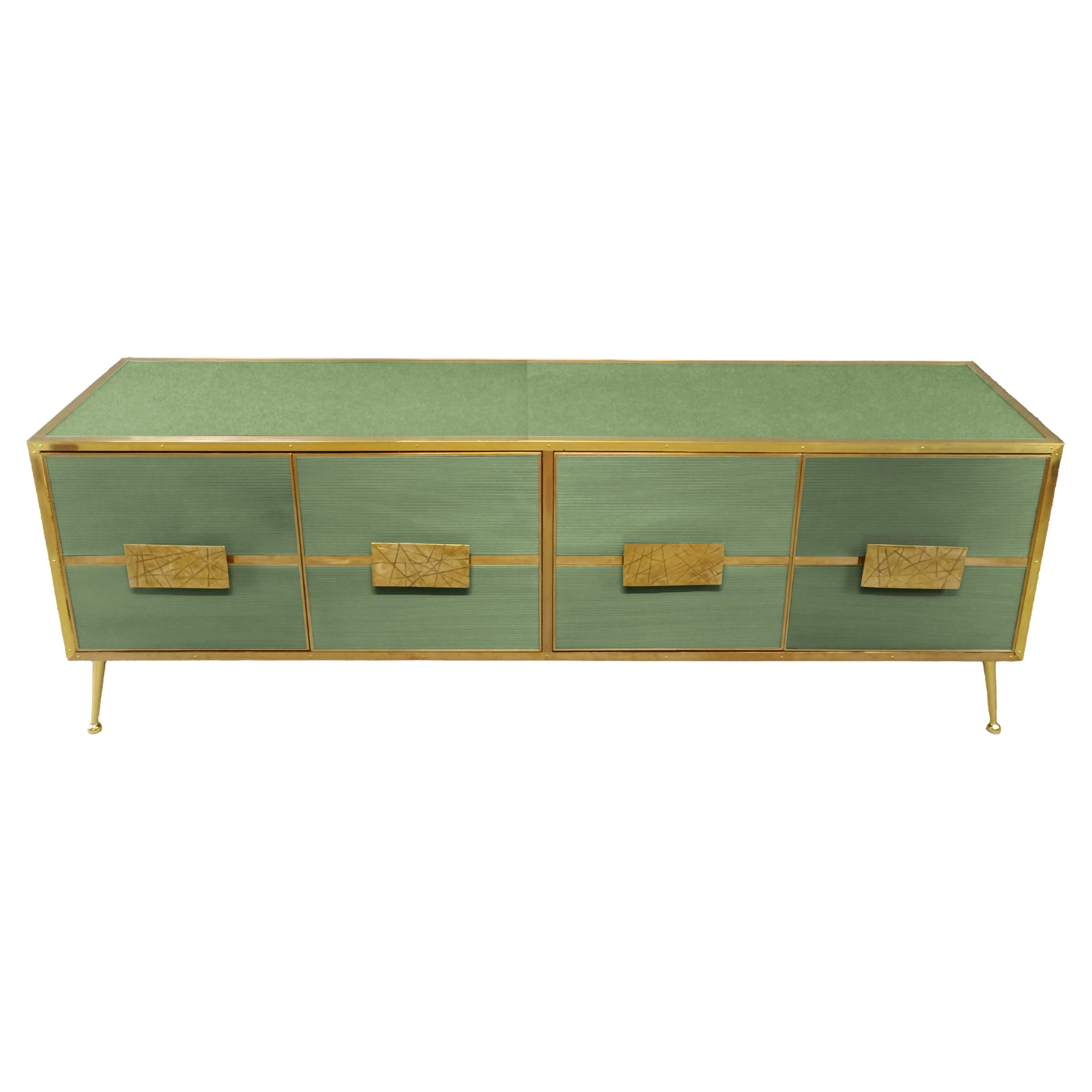 Aparador de abedul italiano verde claro con 4 puertas de cristal 'Grisinato' Disponible
