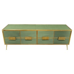 Light Green Italian birch Sideboard with 4 ‘Grisinato’ Glass Doors Available