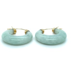 Light Green Jade Hoops in 10k Yellow Gold