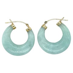 Light Green Jade Hoops in 10k Yellow Gold